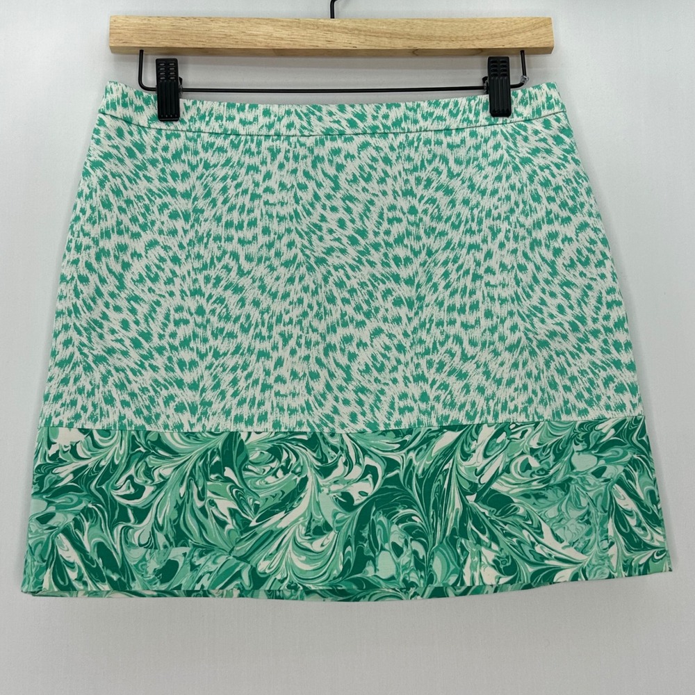 Michael Kors Sample Mini Skirt Aqua Print Blocked Preppy‎ Resort Rare Sz 2 2015